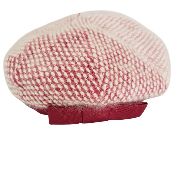 Red Wool Vintage Hat Beret Pillbox Hat 50s 1950s Toy Hat Red Bow Union Label - Picture 1 of 5
